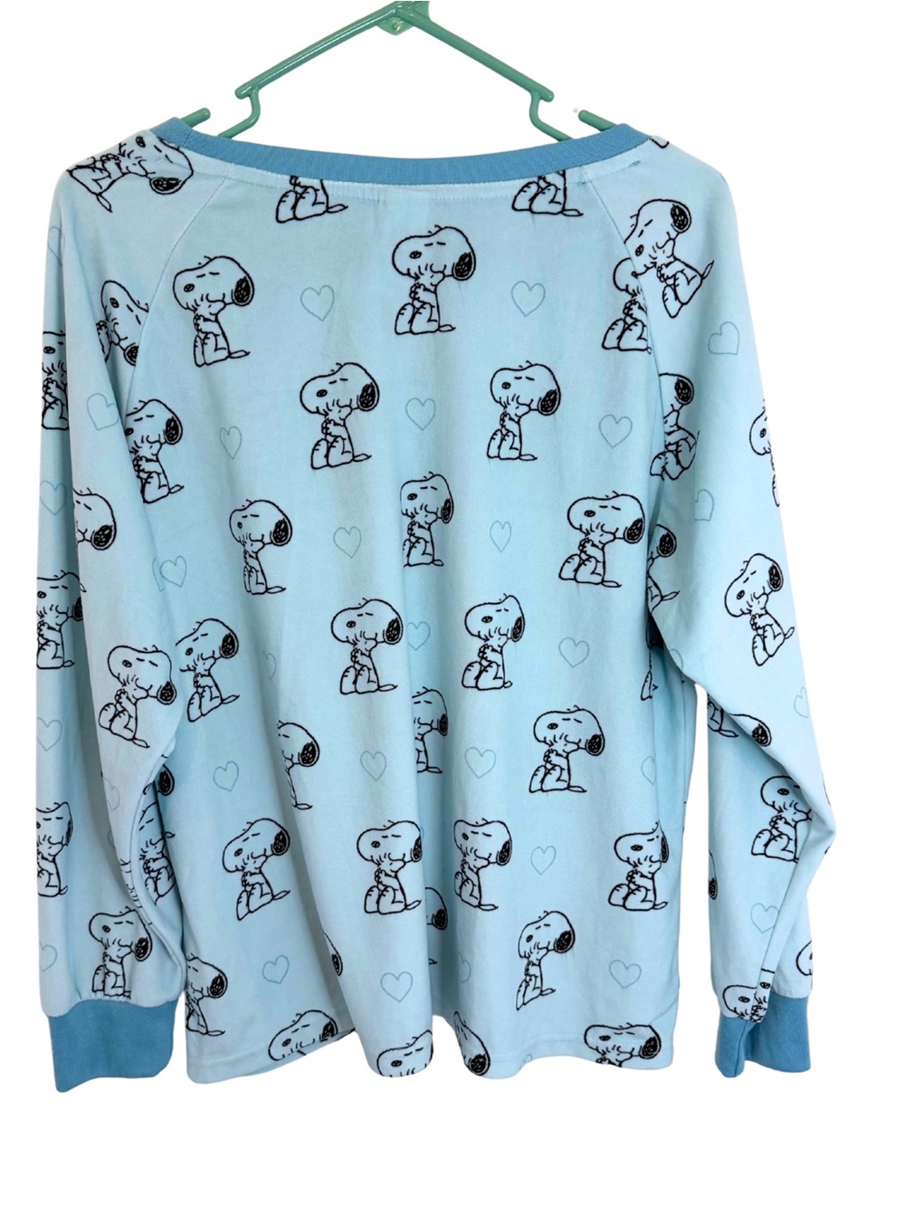 3/$20 Peanuts Light Blue Snoopy & Woodstock Print Long Sleeve Fleece Pajama Top - Picture 2 of 4